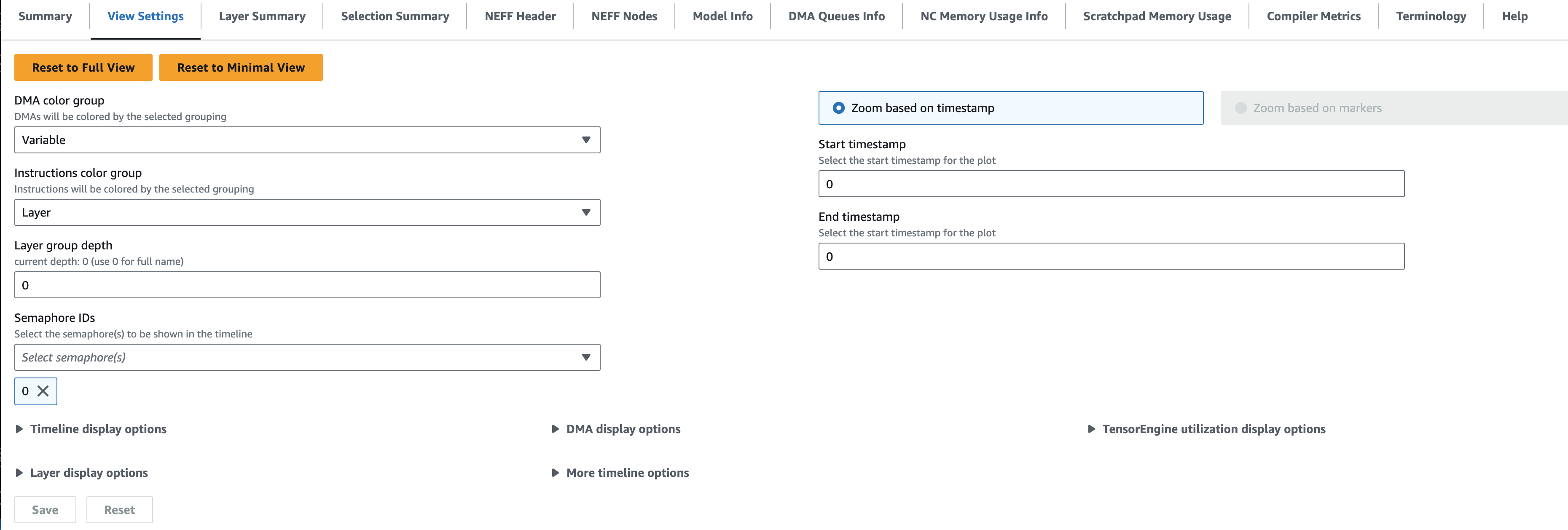 neuron-profile-view-settings